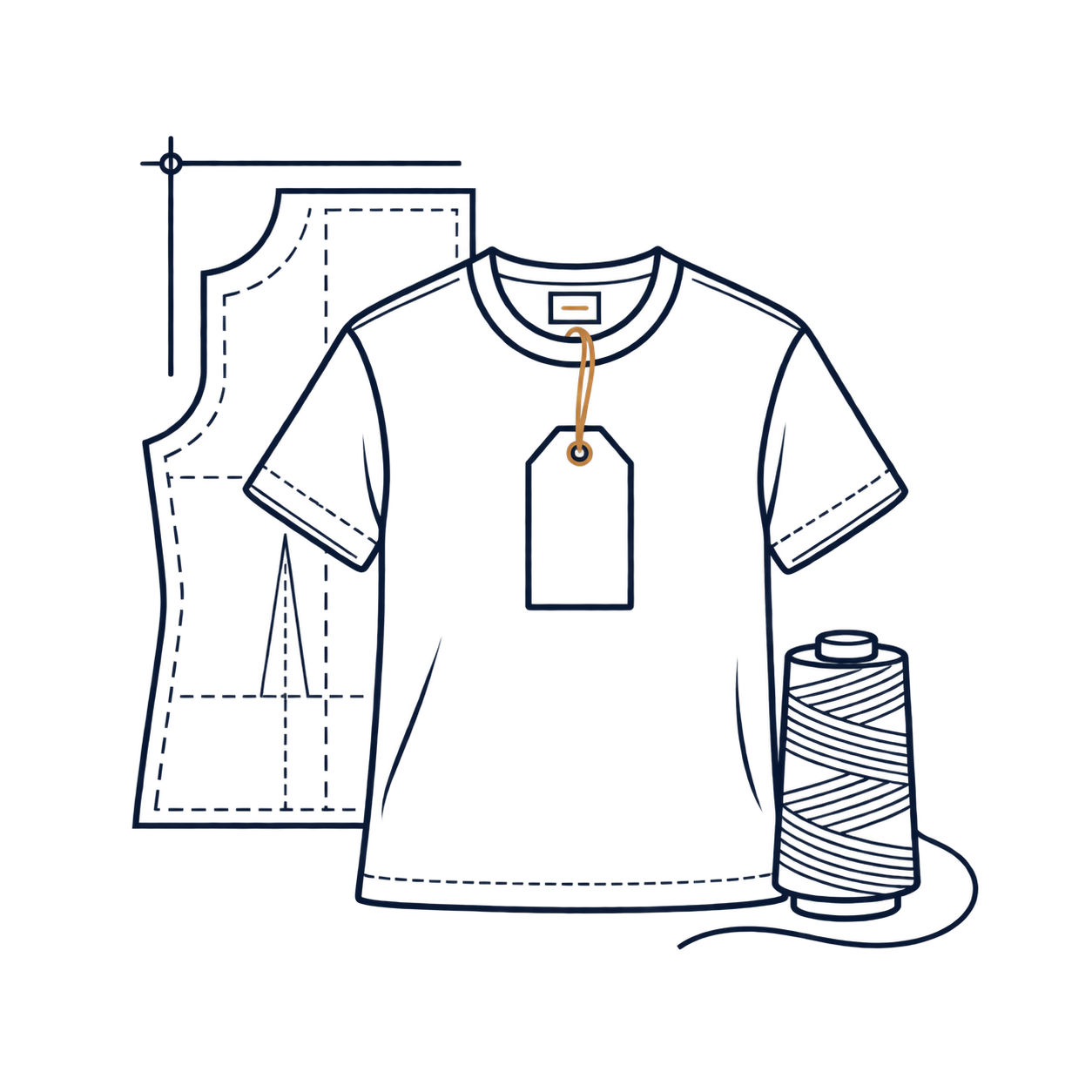 Pictograma de camiseta com molde e cone de linha